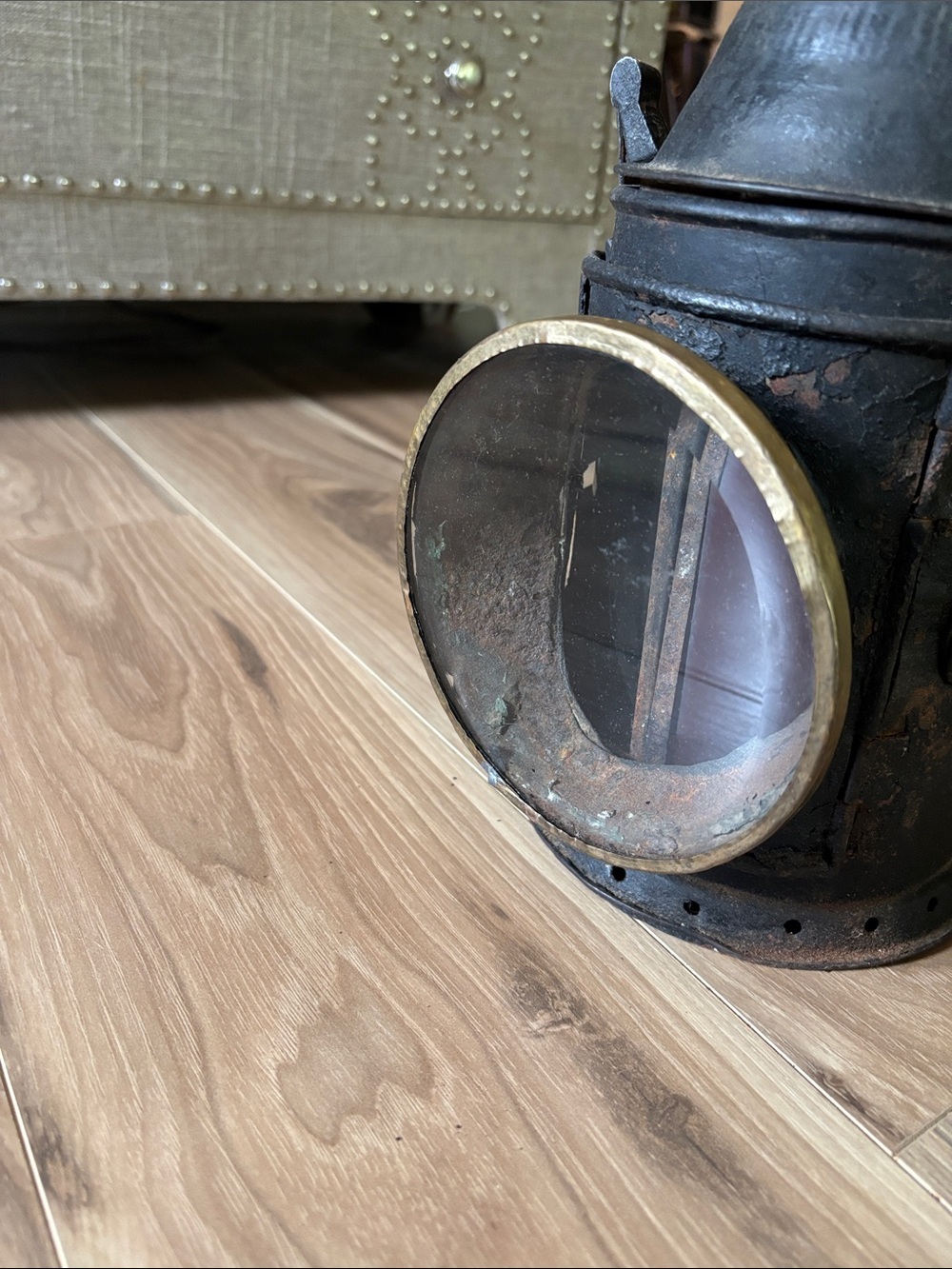 Black Metal Lantern with Brass Trim - Rustic Accent - Picture 3 of 3
